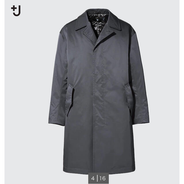 UNIQLO(ユニクロ)のketto sea様＋J 新品　　ステンカラーコート ダークグレー　Lサイズ メンズのジャケット/アウター(ステンカラーコート)の商品写真