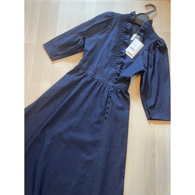 Ameri SHIRRING COLLAR DENIM DRESS