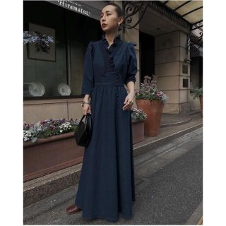 アメリヴィンテージ(Ameri VINTAGE)の名古屋限定★ SHIRRING COLLAR DENIM DRESS★(ロングワンピース/マキシワンピース)