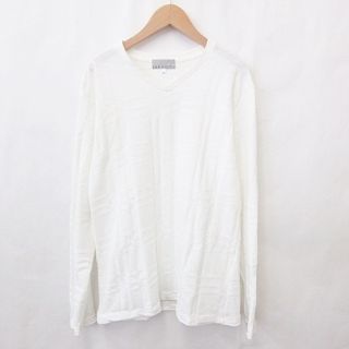 アバハウス(ABAHOUSE)のアバハウス カットソー 長袖 Vネック チェック オフホワイト 48(Tシャツ/カットソー(七分/長袖))