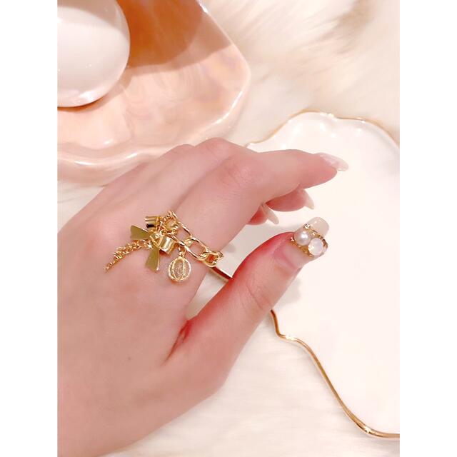 POMME d'amour ribbon chain charm ring レディースのアクセサリー(リング(指輪))の商品写真