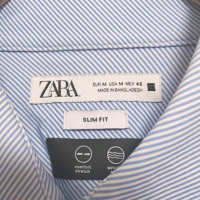 ZARA(ザラ)のZARA　ブルー　斜めストライプシャツ　Mサイズ　40　ナイロン　古着 メンズのトップス(シャツ)の商品写真