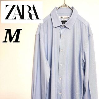 ザラ(ZARA)のZARA　ブルー　斜めストライプシャツ　Mサイズ　40　ナイロン　古着(シャツ)