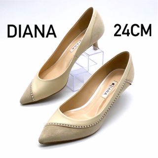 ダイアナ(DIANA)の【最高級デザイン✨】DIANA スタッズ　バイカラー　レザー　スエード　白　美品(ハイヒール/パンプス)