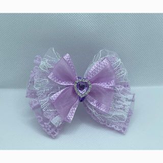 【49】紫　ハート　キラキラ　姫系　ハンドメイド　手作りリボン(ヘアアクセサリー)