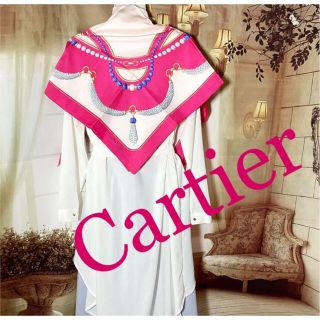 カルティエ(Cartier)のカルティエ　ビジュー柄　ピンク　シルクスカーフ(バンダナ/スカーフ)