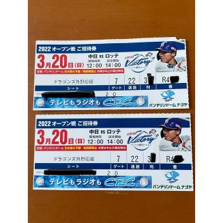 【オープン戦】中日vsロッテ　3/20 外野応援シート2枚(野球)