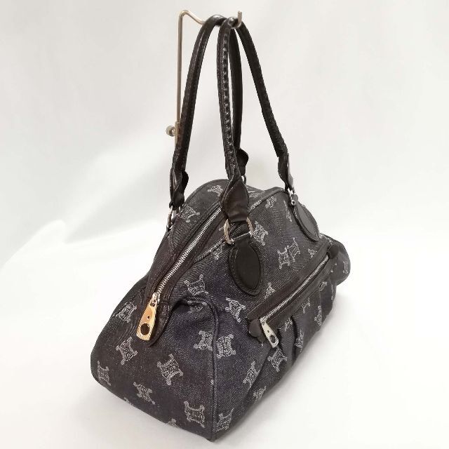 美品級】CELINE(セリーヌ) マカダム柄 デニム ブラック ハンドバッグ-