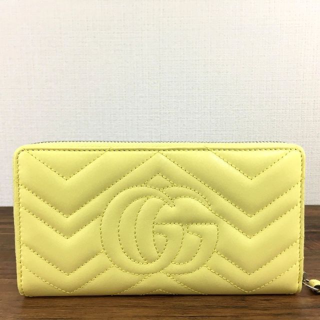 極美品 GUCCI 長財布 443123 イエロー GGマーモント 75-