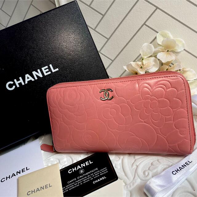 CHANEL♡カメリア　ラウンドファスナー　長財布　正規品　ピンク　本物