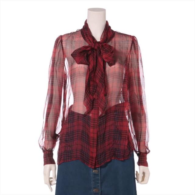 Saint Laurent - サンローランパリ  シルク F38 レッド×ブラック レディース その他ト