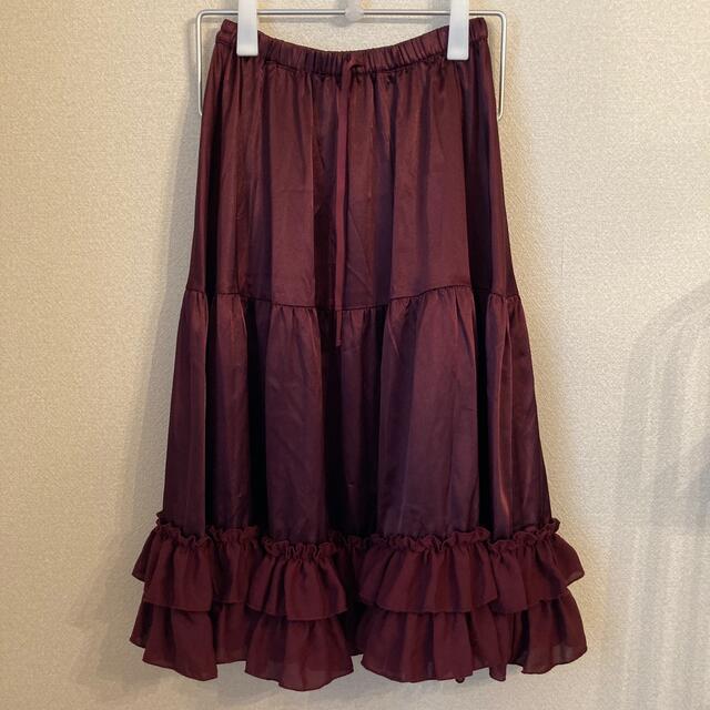 axes femme(アクシーズファム)のaxes femme kawaii ミディフリルペチスカート ボルドー レディースのスカート(ロングスカート)の商品写真
