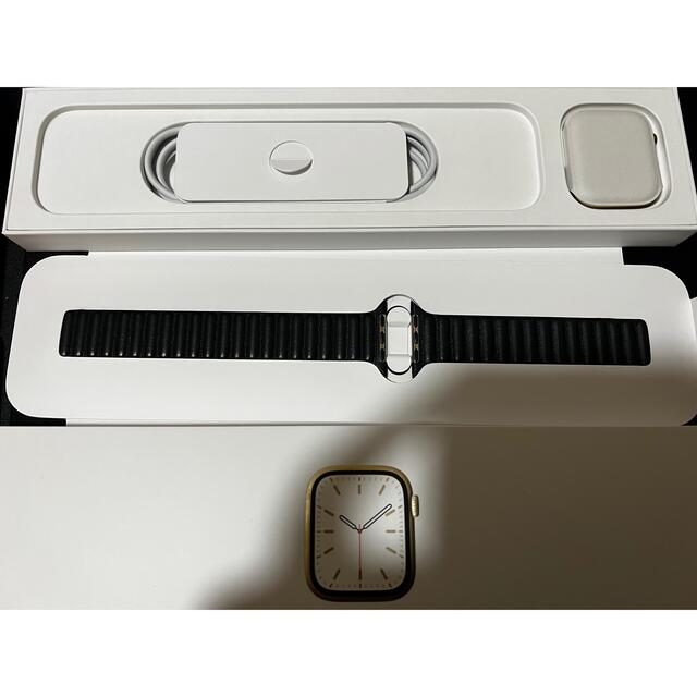 Apple Watch(アップルウォッチ)のApplewatch 7 ステンレスゴールド 45mm レザーバンド メンズの時計(腕時計(デジタル))の商品写真