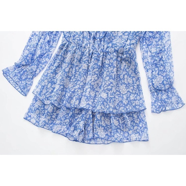 ZARA(ザラ)の👗3月新作💐7672◆blue ブルー フラワー 花柄 ワンピース レディースのワンピース(ミニワンピース)の商品写真