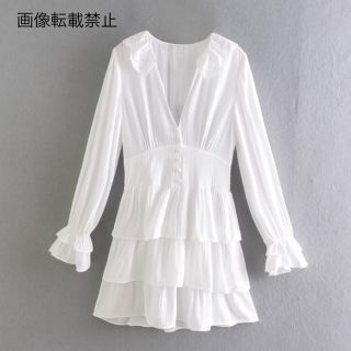 ザラ(ZARA)の👗3月新作💐7675◆white レース フリル 襟 ワンピース(ミニワンピース)