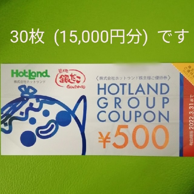 ホットランド (築地 銀だこ) 500円券×30枚=15,000円分　3月末まで