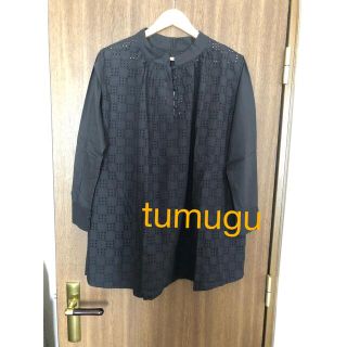 ツムグ(tumugu)のtumugu ツムグ　刺繍　2way ブラウス　プルオーバー　ブラック(シャツ/ブラウス(長袖/七分))