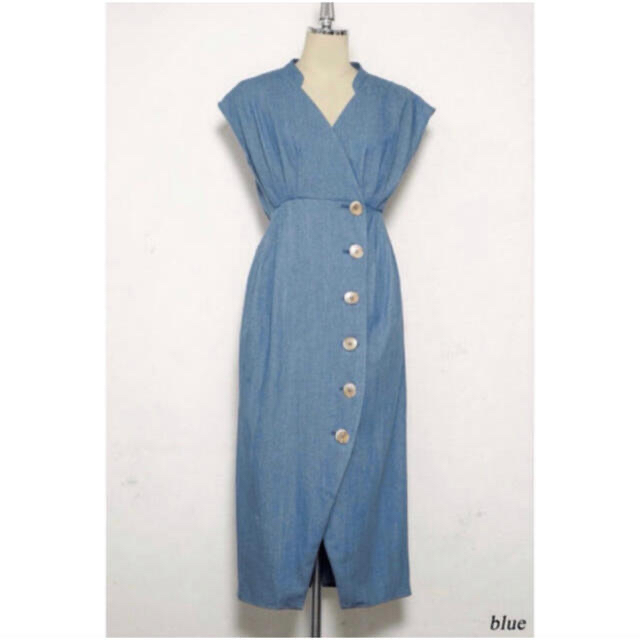 Her lip to(ハーリップトゥ)のHerlipto Denim Wrap-effect Midi Dress レディースのワンピース(ロングワンピース/マキシワンピース)の商品写真