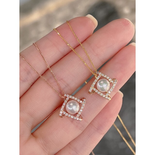 【高級】天然あこや真珠　ダイヤモンド付きパールネックレスk18