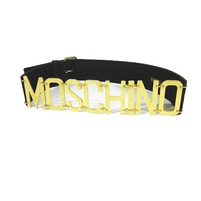 MOSCHINO(モスキーノ)のモスキーノ MOSCHINO ロゴ プレート レザー 太ベルト ハトメ ブラック レディースのファッション小物(ベルト)の商品写真