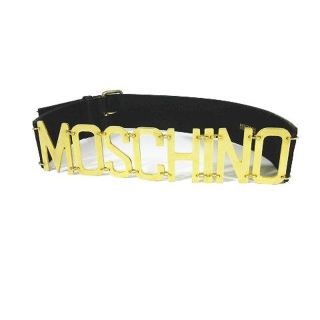 モスキーノ(MOSCHINO)のモスキーノ MOSCHINO ロゴ プレート レザー 太ベルト ハトメ ブラック(ベルト)