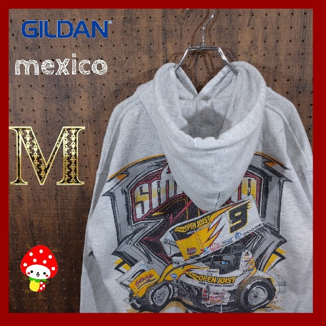 GILDAN(ギルタン)のメキシコ製 ギルダン 両面プリント プルオーバーパーカー 霜降グレー M 裏起毛 メンズのトップス(パーカー)の商品写真