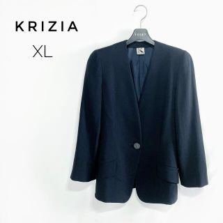 クリツィア(KRIZIA)の三日月様専用❤️KRIZIA♡ノーカラージャケット　XLサイズ42　ネイビー紺(ノーカラージャケット)