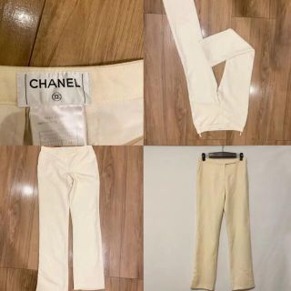 CHANEL - CHANEL シャネル ウールパンツ オフホワイト ロゴ