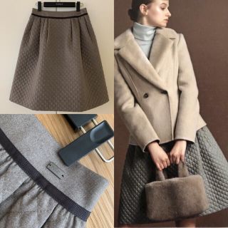 フォクシー(FOXEY)の♡美品♡ FOXEY 人気 キルティング スカート 40 ダーク ナチュラル(ひざ丈スカート)