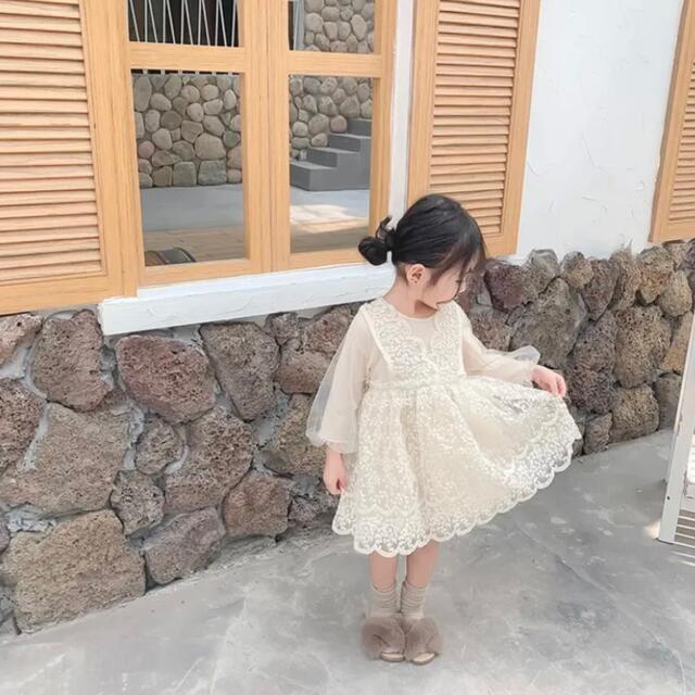 韓国子供服 レースワンピース キッズ/ベビー/マタニティのキッズ服女の子用(90cm~)(ワンピース)の商品写真