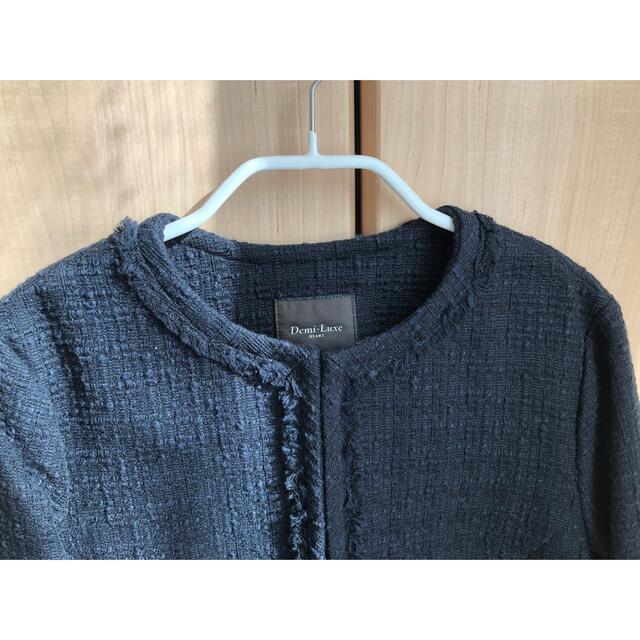 DEUXIEME CLASSE(ドゥーズィエムクラス)のDemi-LuxeBEAMS ツィードジャケットNAVY 36　卒入園学　36 レディースのジャケット/アウター(ノーカラージャケット)の商品写真