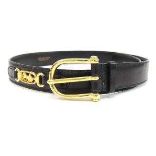 超人気新品 ビンテージ 黒 セリーヌCELINEレザーベルト 馬車金具 ...