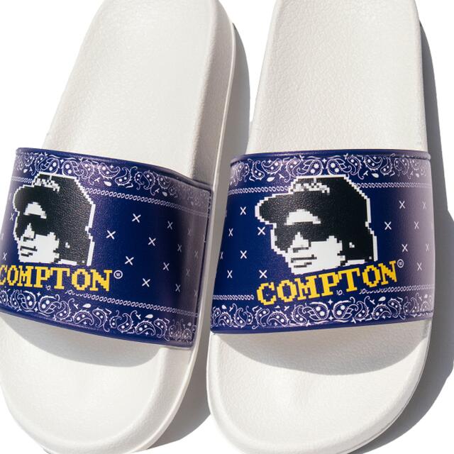 シャワーサンダル EazyE 8ビット ペイズリー Compton 白 27