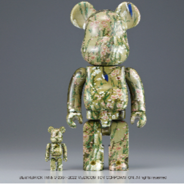 全高約70mm400%BE@RBRICK 伊藤若冲「桃花小禽図」 100% & 400%