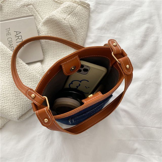 ショルダーバッグ バケット 手提げ ワンショルダー デニム ブルー レディース レディースのバッグ(ショルダーバッグ)の商品写真