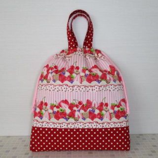 手作り持ち手付き巾着袋《mire様専用💛ストロベリーサンデー》(体操着入れ)