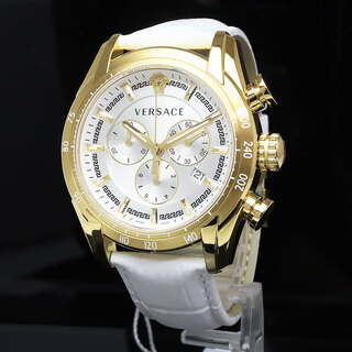 ヴェルサーチ(VERSACE)のヴェルサーチ V-RAY クロノグラフ クォーツ 腕時計 ステンレススチール 型押しレザー ホワイト 白 VEDB00218 箱付 VERSACE（未使用　展示品）(腕時計(アナログ))