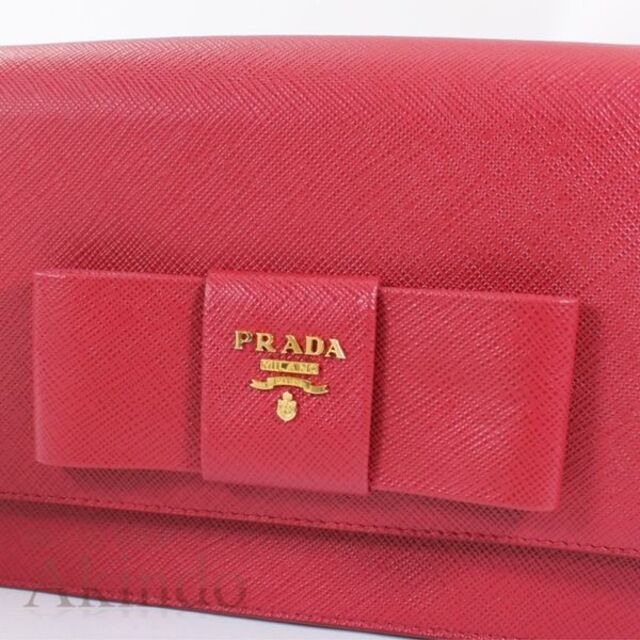 卸売美品 PRADA プラダ ウォレットショルダー レッド 赤 長財布 