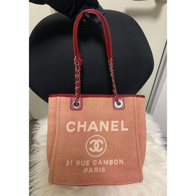 レディースCHANEL シャネル ドーヴィル トートバッグ チェーン キャンバス レザー