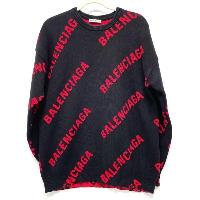 バレンシアガ BALENCIAGA ロゴ総柄 ジャガード 625329 ニット オーバーサイズ セーター コットン ブラック