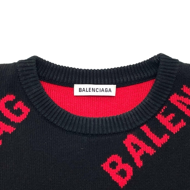 バレンシアガ BALENCIAGA ロゴ総柄 ジャガード 625329 ニット オーバーサイズ セーター コットン ブラック - 1
