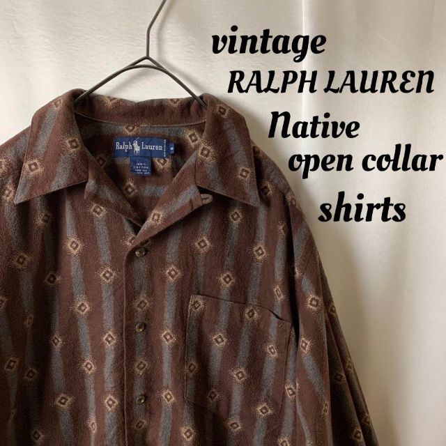 【オンラインショップ】 総柄 LAUREN RALPH ネイティブ レトロ 古着 開襟シャツ フランネル シャツ