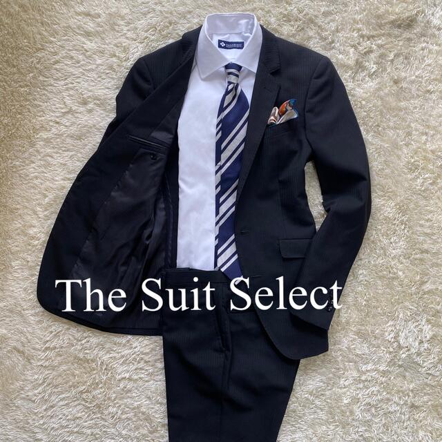 THE SUIT COMPANY(スーツカンパニー)のスーツセレクト　S相当　黒　ストライプ　セットアップ　スーツ メンズのスーツ(セットアップ)の商品写真