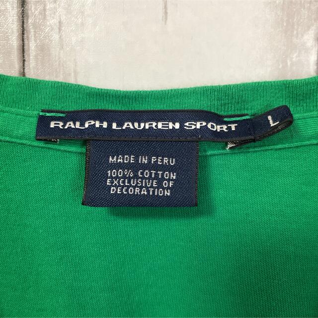 Ralph Lauren(ラルフローレン)のラルフローレンスポーツ 緑グリーンVネック コットンLサイズ ショート丈 ポニー レディースのトップス(Tシャツ(半袖/袖なし))の商品写真