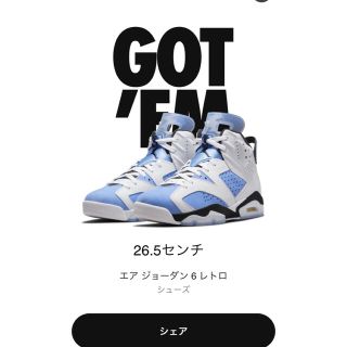 ナイキ(NIKE)の新品　Nike Air Jordan 6 "UNC 26.5(スニーカー)