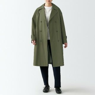 ムジルシリョウヒン(MUJI (無印良品))の【新品】無印良品 撥水トレンチコート／男女兼用／スモーキーグリーンXXS-XS(トレンチコート)