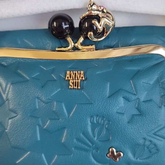 ANNA SUI(アナスイ)の新品アナスイ財布グリーン★アナスイねこ猫財布★ANNASUIがま口長財布 レディースのファッション小物(財布)の商品写真