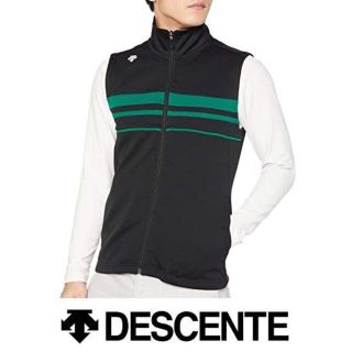 デサント(DESCENTE)の新品☆デサント フルジップ ベスト☆黒＆緑 ストレッチ☆Mサイズ①(ウエア)