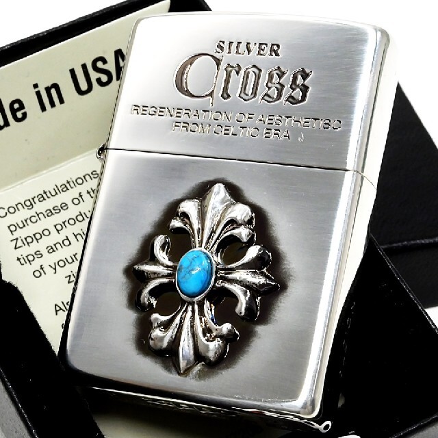 ZIPPO(ジッポー)の送料無料☆zippo☆SILVER Cross☆限定☆ターコイズクロス☆ジッポ メンズのファッション小物(タバコグッズ)の商品写真