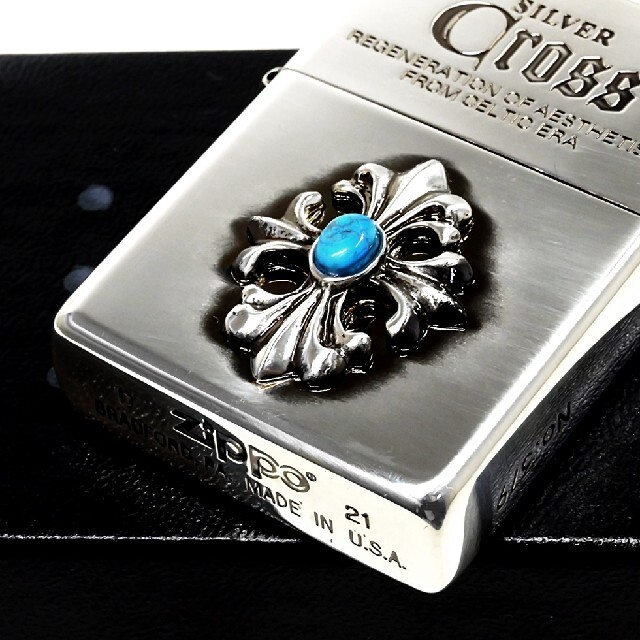 ZIPPO(ジッポー)の送料無料☆zippo☆SILVER Cross☆限定☆ターコイズクロス☆ジッポ メンズのファッション小物(タバコグッズ)の商品写真